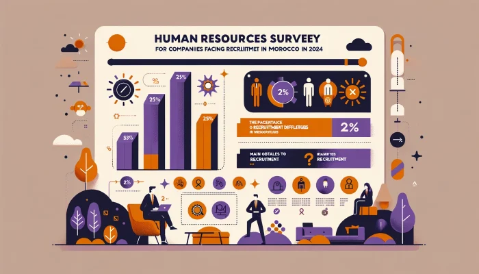 DALL·E 2024-03-01 11.06.05 - Create a simple infographic summarizing key findings from a human resources survey on recruitment in Morocco in 2024. The infographic should include_